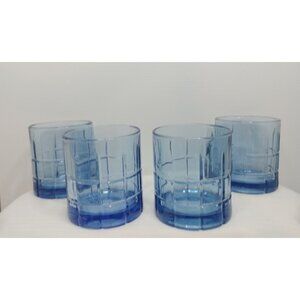 Anchor Hocking  Tartan Blue Glass Tumbler 3.5"X3"1/4 Newset Of 4